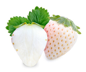 Wall Mural - White strawberries, Fresh strawberries on white with clipping path, White strawberries Pine berry or Hula strawberry on white PNG File.