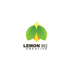 Wall Mural - lemon fruit with bee logo design illustration template