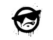 Angry face emoticon character with sunglasses. Spray painted graffiti anger face in black over white. isolated on white background. vector illustration