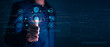 © teerawat - Businessman using fingerprint identification to access personal data, Biometrics security and innovation technology against digital cyber crime