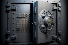 Safe Deposit Box, Bank Vault Door With Electronic Lock Open And Closed. Generative AI