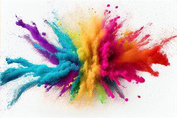 colorful rainbow holi paint color powder explosion isolated white wide panorama background