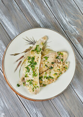 Canvas Print - Barcy-style perch on plate. French gourmet cuisine