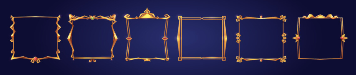empty square golden frames in medieval style for game ui design. vector cartoon set of user interfac