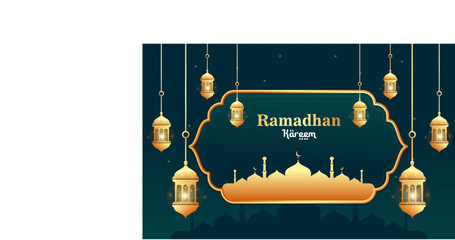 Wall Mural - Realistic ramadan background with candles and mosque