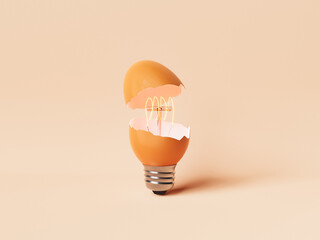 3d rendering of egg shaped light bulb against beige background