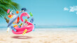 © stokkete - Happy inflatable flamingo at the beach
