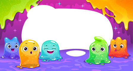 Poster - Funny banner with colorful tiny slime monsters