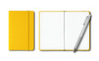 © daboost - Yellow closed and open lined notebooks with a pen isolated on transparent background