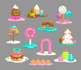 Fototapeta Dinusie - Sweet fantasy objects for candy land decor