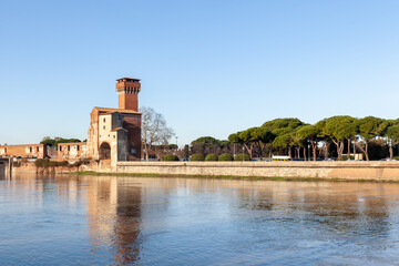 Wall Mural - lungarno panorama in the city of Pisa