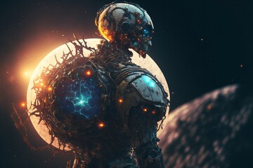 Wall Mural - a super-scientific alien civilization, a self-destructive cyborg. generative ai