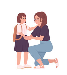 Mother motivating child to do well in school semi flat color vector characters. Editable figures. Full body people on white. Simple cartoon style illustration for web graphic design and animation