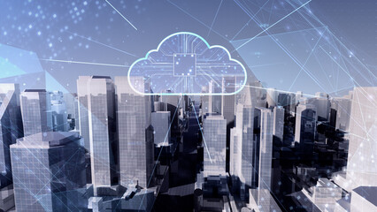 Smart City Artificial intelligence Cloud Computing Network Technology 3D illustration