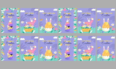 Wall Mural - happy easter day social media stories template vector flat design