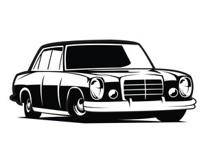 Sticker - luxury classic car silhouette vector illustration isolated on white background showing from front. Best for badge, emblem, icon, sticker design. available eps 10.