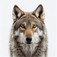  Adult wolf portrait isolated on a white background. Generative AI. 
