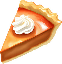 Pumpkin Pie Slice With Cream Isolated Hand Drawn Painting Illustration