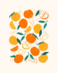 Art print. Abstract tangerines. Modern design for posters, cards, cover, t shirt and other
