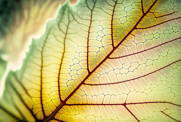 Wall Mural - leaf texture pattern, leaf background with veins and cells macro photography, translucent with light pastel colors