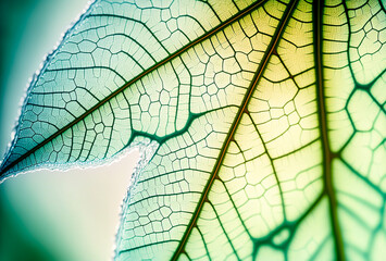 Wall Mural - leaf texture pattern, leaf background with veins and cells macro photography, translucent with light pastel colors