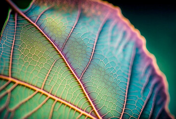 Wall Mural - leaf texture pattern, leaf background with veins and cells macro photography, translucent with light pastel colors