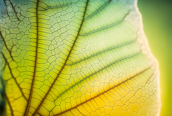 Wall Mural - leaf texture pattern, leaf background with veins and cells macro photography, translucent with light pastel colors