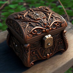 old wooden box with jewelry