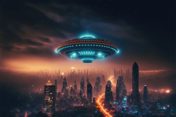 Wall Mural - ufo in the city made with generative ai