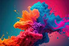 Festival Of Colors, Colorful Rainbow Holi Paint Color Powder Explosion Isolated White Wide Panorama Background, Created With Generative AI Technology