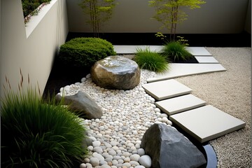 Wall Mural - A minimalist rock garden with a water feature generative ai