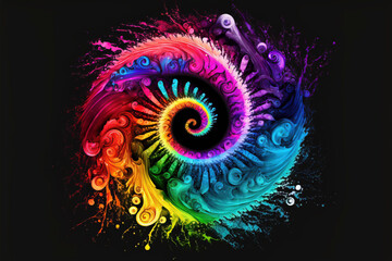 Spiral Happy Holy colorful background. Festival of colors, colorful rainbow holi paint color powder explosion isolated white wide panorama background.