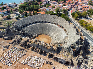 Poster - Aerial view of the ancient theatre in Side, Turkey