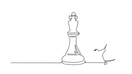 Poster - Self drawing animation of single line draw businessman holding pawn to beat king. Planning, business development strategy, tactics in entrepreneurship. Continuous line draw. Full length animated