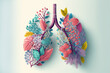 Lung made of colorful flowers. Generative AI illustrations.