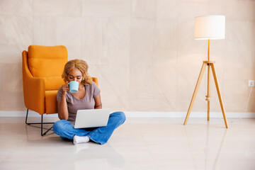 Woman working remotely from home