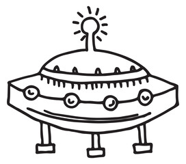 Poster - Ufo sketch. Hand drawn alien flying saucer