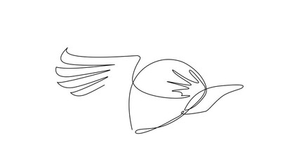 Sticker - Animated self drawing of continuous line draw delivery service logo hat with wing icon inspiration for fun design idea. Fast delivery. Cap of delivery man with wings. Full length single line animation