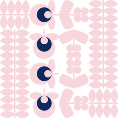 Aufkleber - Modern vector abstract  geometric background with stylized flowers, leaves and stems  in retro vintage folklore style. Pastel colored simple shapes graphic seamless pattern.