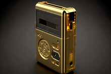 Retro Golden Walkman Music Player On Black Background