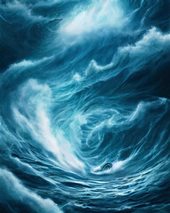 Large breaking wave in the ocean during storm, generative ai