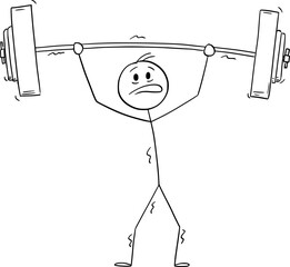 Sticker - Weightlifter Lifting Barbell , Vector Cartoon Stick Figure Illustration