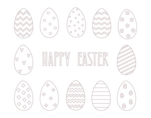 Wall Mural - Outline easter eggs vector illustrations. Happy Easter line text