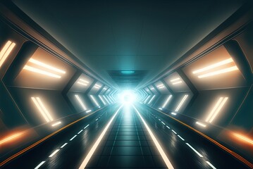 Wall Mural - fast light tunnel in station setting for futuristic product placement Generative AI
