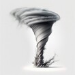 Detailed illustration of a twister tornado storm cyclone funnel cloud vortex with strong winds isolated on a white background, generative ai