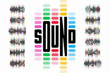 Sound wave rhythm font design, alphabet letters and numbers vector illustration