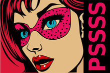 Retro Pop Art Style Surprised And Excited Comic Woman With Open Mouth And Speech Bubble Saying Wow Vintage Vector Illustration