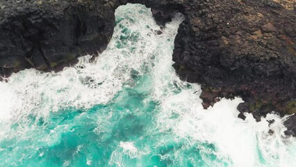 Canvas Print - Pont Naturel, Mauritius Island. Beautiful arch rock formation from a drone viewpoint