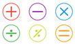 math sign icon set, plus, minus, multiply divide, percentage and equal icons