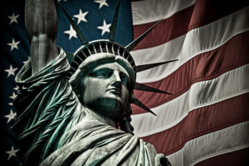 Wall Mural - American flag and the Statue of liberty. Background for independence day - 4th of July. - Generative Ai. 